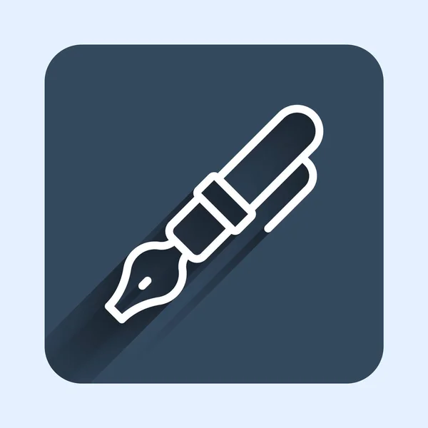 白线源笔尖图标与长阴影背景隔离 Pen工具标志 蓝色正方形按钮 — 图库矢量图片