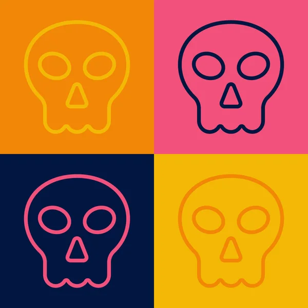 Pop Art Linie Totenkopf Symbol Isoliert Auf Farbigem Hintergrund Frohe — Stockvektor