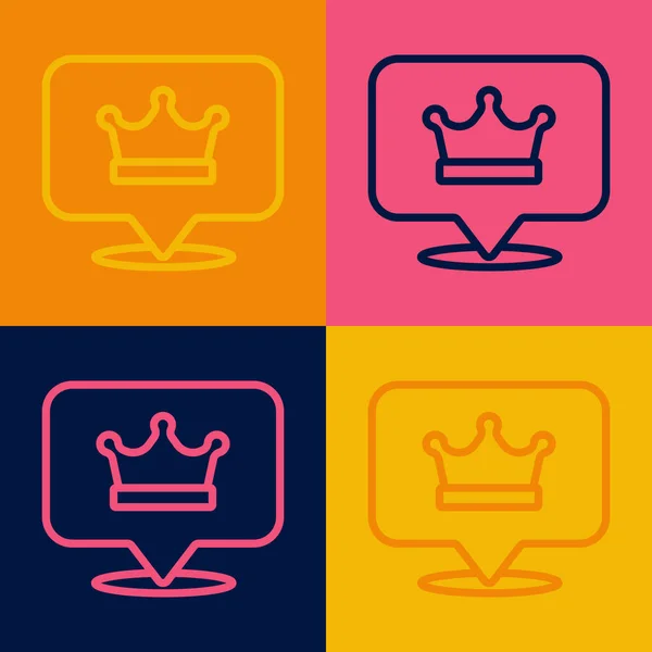 Pop Art Linea King Corona Icona Isolata Sfondo Colore Vettore — Vettoriale Stock