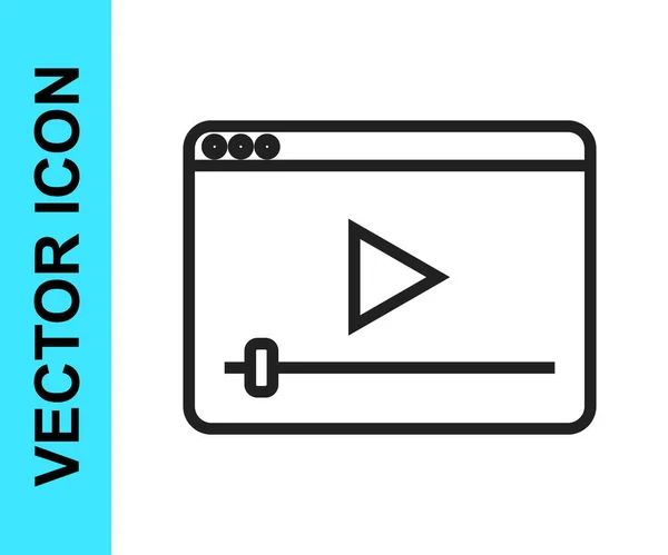 Línea negra Icono de vídeo de reproducción en línea aislado sobre fondo blanco. Película de tira con señal de juego. Vector — Vector de stock