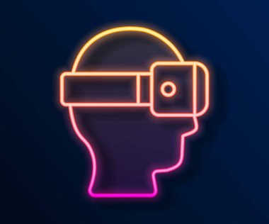 Parlayan neon çizgisi Sanal gerçeklik gözlüğü simgesi siyah arkaplanda izole edildi. Stereoskopik 3D VR maskesi. Optik baş monte edildi. Vektör