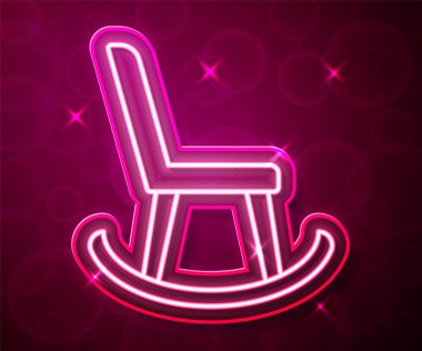 Parlayan neon hattı Armchair simgesi kırmızı arkaplanda izole edildi. Vektör