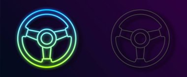 Parlayan neon hattı yarış simülatörü kokpit ikonu siyah arkaplanda izole edildi. Oyun aksesuarı. Simülasyon oyunu için Gadget. Vektör