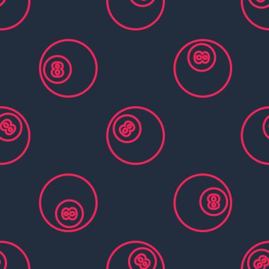 Kırmızı çizgi bilardo bilardo topu 8 numaralı ikon siyah arka planda izole edilmiş. Vektör