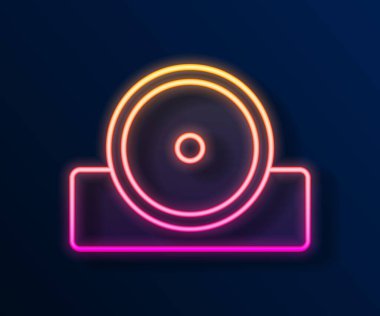 Parlayan neon hattı Otolaryngological baş yansıtıcı simgesi siyah arkaplanda izole edildi. Hastaların kulak, boğaz ve burun muayenesi için ekipman. Vektör