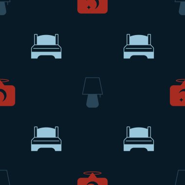 Ay 'ı, yıldızları, masa lambasını ve büyük yatağı kusursuz bir şekilde ayarla. Vektör