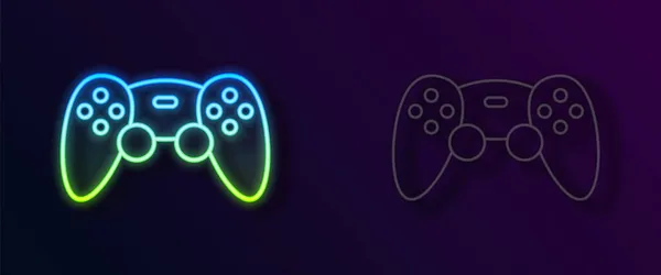 Linea neon incandescente Controller di gioco o joystick per console di gioco isolato su sfondo nero. Vettore — Vettoriale Stock