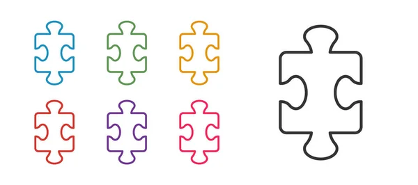 Set lijn Puzzelstukjes speelgoed icoon geïsoleerd op witte achtergrond. Stel pictogrammen kleurrijk. Vector — Stockvector