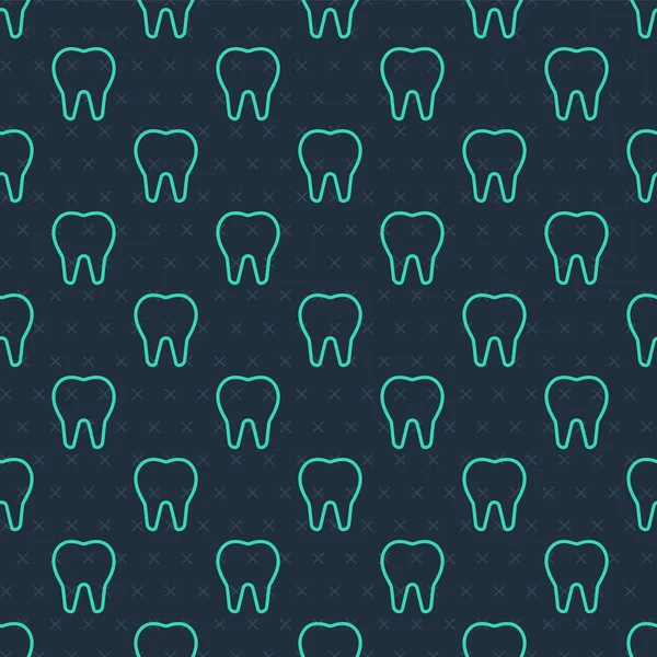 Linha verde ícone de dente isolado padrão sem costura no fundo azul. Símbolo de dente para clínica odontológica ou dentista centro médico e pacote de pasta de dentes. Vetor —  Vetores de Stock