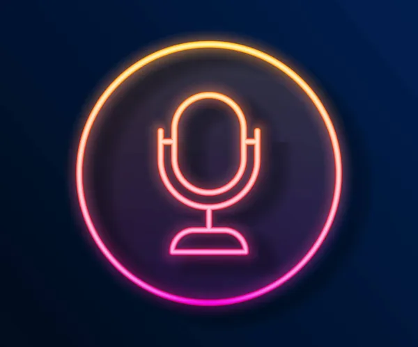 Glowing neon line Microphone icon isolated on black background. On air radio mic microphone. Speaker sign. Vector — Stock Vector