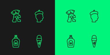 Dondurmayı waffle, parfüm, Roma askeri miğferi ve Fransız ikonu olarak ayarla. Vektör