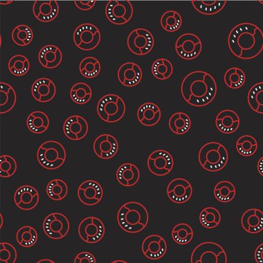 Tatlı simgeli çizgi çöreği siyah arka planda izole edilmiş kusursuz desen. Vektör