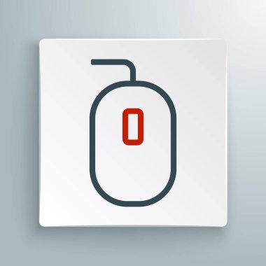 Satır Bilgisayarı fare oyun simgesi beyaz arkaplanda izole edildi. Tekerlek sembollü optik. Renkli taslak konsepti. Vektör