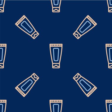 Çizgi krem ya da losyon kozmetik tüp ikonu mavi arkaplanda izole edilmiş pürüzsüz desen. Kadınlar için vücut bakım ürünleri. Vektör