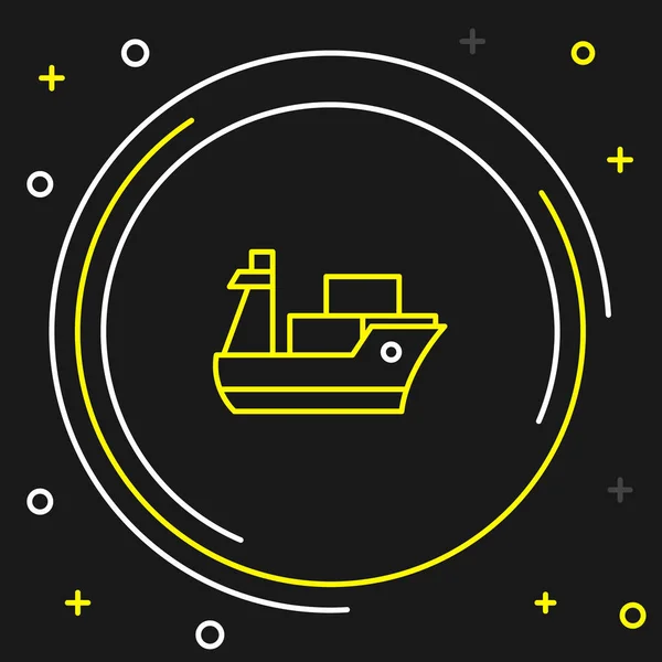 Line Cargo icône du navire isolé sur fond noir. Concept de contour coloré. Vecteur — Image vectorielle