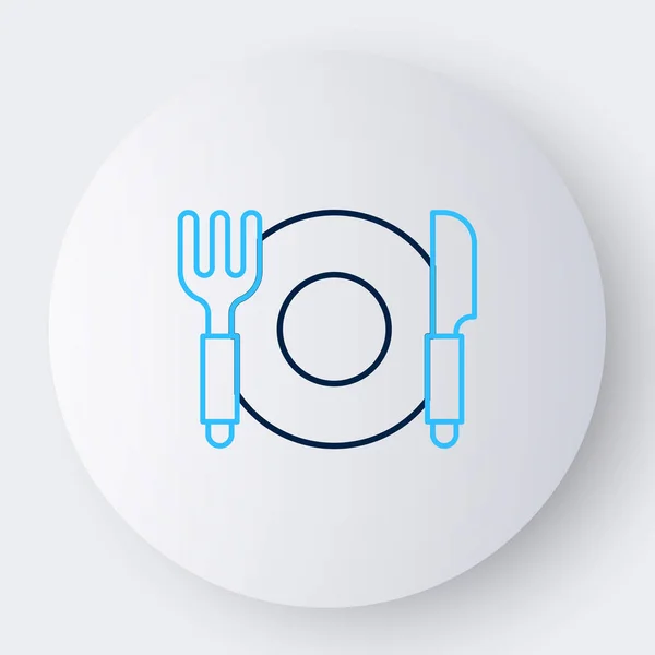 Line Plate, vork en mes pictogram geïsoleerd op witte achtergrond. Bestek symbool. Restaurant bord. Kleurrijk concept. Vector — Stockvector