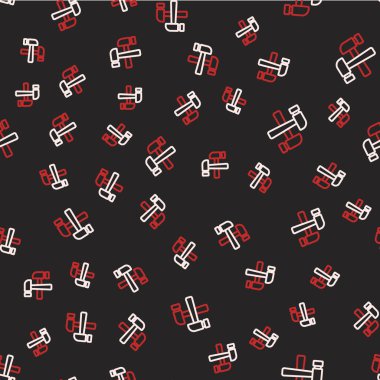 Çizgiyi aşan çekiç simgesi siyah arka planda izole edilmiş. Tamir için bir araç. Vektör