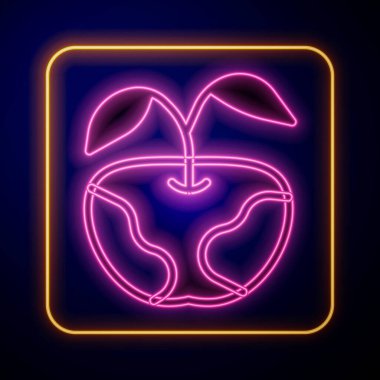 Parlayan neon Apple simgesi siyah arkaplanda izole edildi. Fazla kilolu. Sağlıklı diyet menüsü. Fitness diyeti elması. Vektör