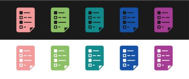 Siyah ve beyaz arkaplanda kontrol listesi simgesine sahip panoyu ayarla. Kontrol listesi sembolü. Anket anketi ya da anket geri bildirim formu. Vektör