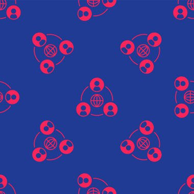 Kırmızı Buluşma simgesi mavi arkaplanda izole edilmiş kusursuz desen. İş ekibi toplantısı, tartışma konsepti, analiz, içerik stratejisi. Sunum konferansı. Vektör