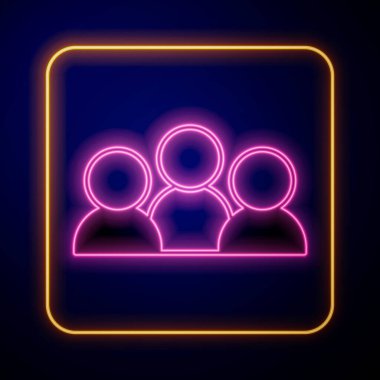 Parlayan neon toplantı simgesi siyah arkaplanda izole edildi. İş ekibi toplantısı, tartışma konsepti, analiz, içerik stratejisi. Sunum konferansı. Vektör