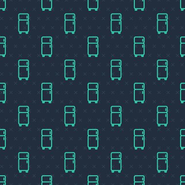 Yeşil çizgi buzdolabı ikonu mavi arka planda izole edilmiş pürüzsüz desen. Buzdolabı buzdolabı. Ev aletleri ve aletler. Vektör