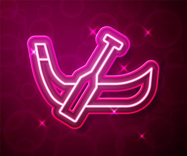 Parlayan neon hattı Gondola botu İtalya Venedik ikonu kırmızı arkaplanda izole edildi. Turizm kürek çekme romantikliği. Vektör