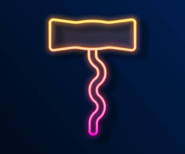 Parlak neon hattı şarap tirbuşonu simgesi siyah arkaplanda izole edildi. Vektör