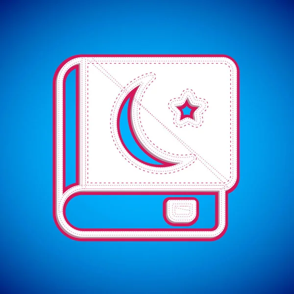 Libro Blanco Sagrado del Corán icono aislado sobre fondo azul. Fiesta musulmana, Eid Mubarak, Eid al-fitr, Ramadan Kareem. Vector — Vector de stock