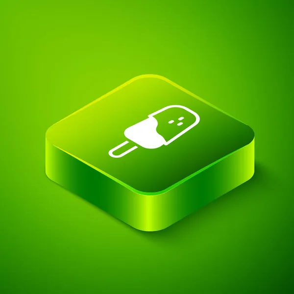 Isometric Ice cream icon isolated on green background. Sweet symbol. Green square button. Vector — Stock Vector