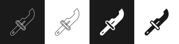 Set Hunter cuchillo icono aislado sobre fondo blanco y negro. Cuchillo del ejército. Vector — Archivo Imágenes Vectoriales