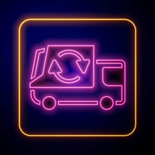 Icona luminosa neon Garbage truck isolato su sfondo nero. Vettore — Vettoriale Stock