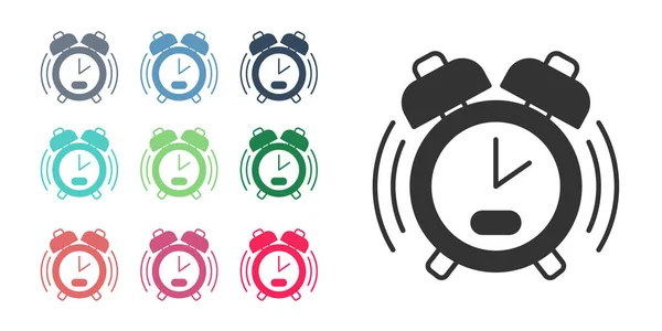 Svart väckarklocka ikon isolerad på vit bakgrund. Vakna, få upp konceptet. Tidsmärke. Ställ ikoner färgglada. Vektor — Stock vektor