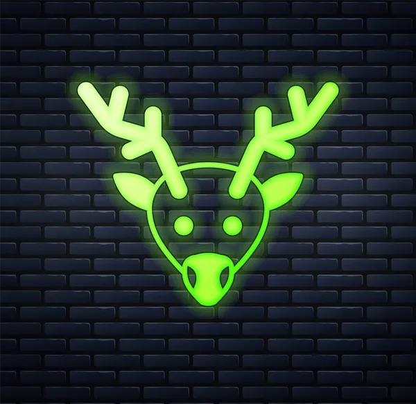 Leuchtende Neon-Rentier-Ikone isoliert auf Backsteinwand Hintergrund. Frohe Weihnachten und ein gutes neues Jahr. Vektor — Stockvektor