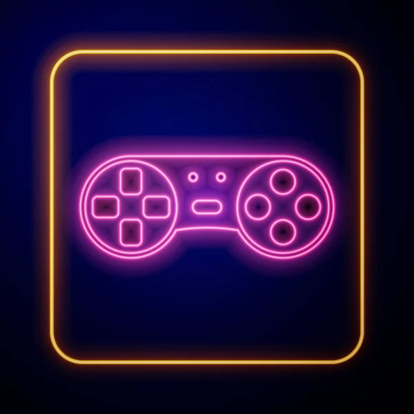 Illuminante neon controller di gioco o joystick per l'icona della console di gioco isolato su sfondo nero. Vettore — Vettoriale Stock