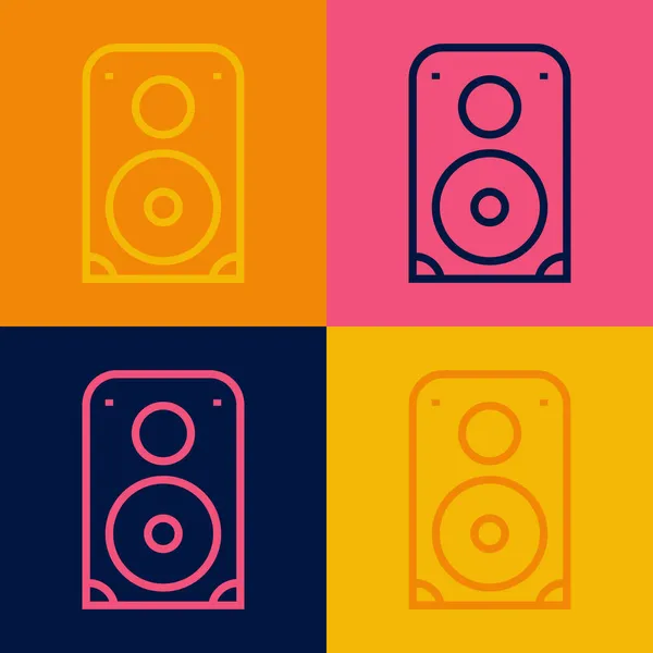 Pop art line Stereo luidspreker pictogram geïsoleerd op kleur achtergrond. Geluidssysteemluidsprekers. Muziek icoon. Muzikale kolom luidspreker bas apparatuur. Vector — Stockvector