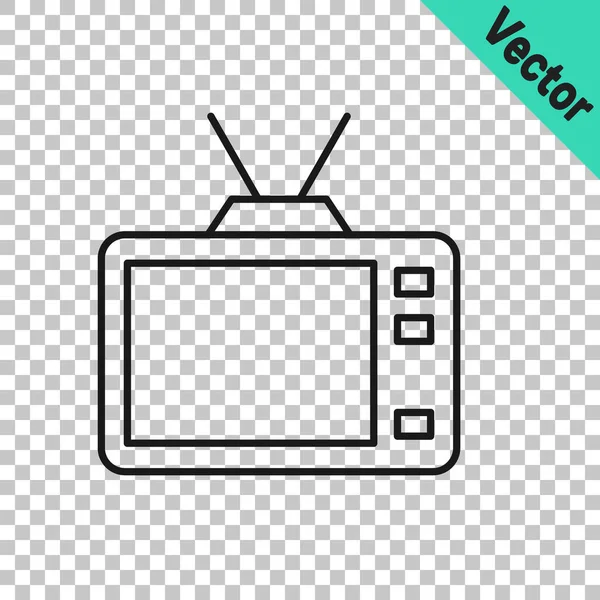 Linha preta ícone Retro tv isolado em fundo transparente. Sinal de televisão. Vetor — Vetor de Stock