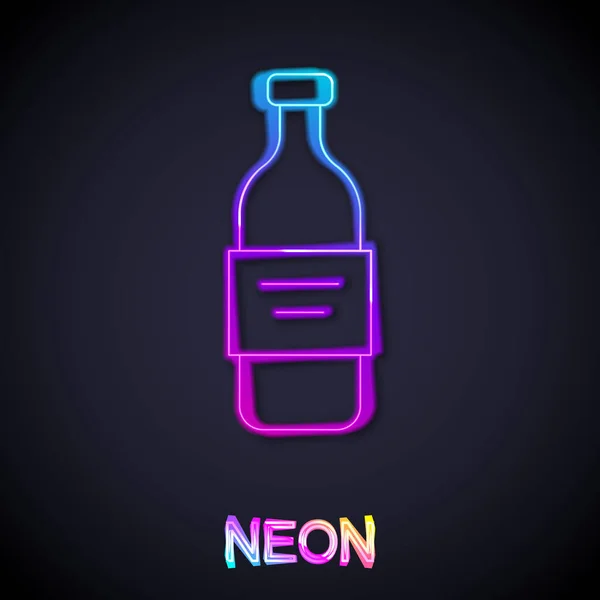 Glowing neon line Glass bottle of vodka icon isolated on black background. Vector — Stock Vector