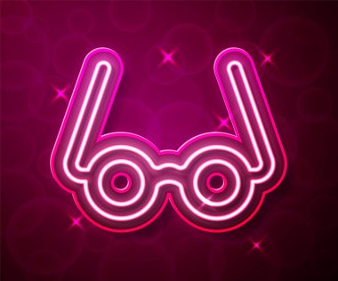 Parlayan neon çizgisi Gözlük simgesi kırmızı arkaplanda izole edildi. Gözlük çerçevesi sembolü. Vektör