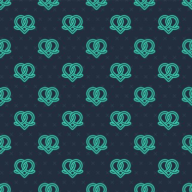 Yeşil çizgi simgesi mavi arkaplanda izole edilmiş pürüzsüz desen. Alman konforlu yemek hamur işi. Oktoberfest festivali. Vektör