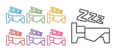 Satır süresini beyaz arkaplanda izole edilmiş uyku simgesi olarak ayarla. Uykulu Zzzz. Sağlıklı bir yaşam tarzı. Simgeleri renklendirin. Vektör