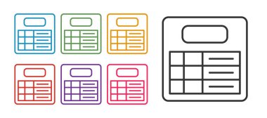 Satır tren istasyonu simgesini beyaz arkaplanda izole et. Mekanik skor tabelası. Trendeki billboarddaki uçuş bilgileri. Simgeleri renklendirin. Vektör