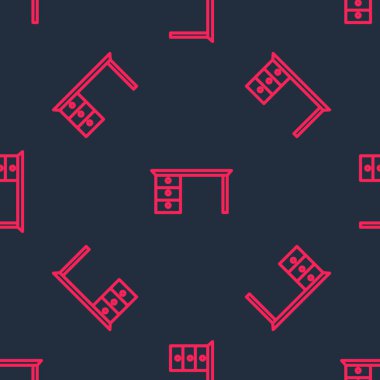 Kırmızı çizgi ofis masa simgesi siyah arkaplanda kusursuz desen izole etti. Vektör