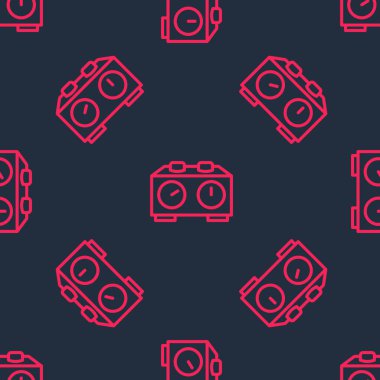 Kırmızı Çizgi Zaman satranç saati simgesi siyah arkaplanda izole edilmiş kusursuz desen. Spor malzemeleri. Vektör