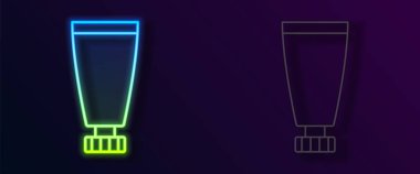 Parlayan neon çizgisi kremi ya da losyon kozmetik tüp ikonu siyah arkaplanda izole edilmiş. Kadınlar için vücut bakım ürünleri. Vektör