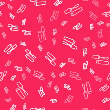 Beyaz çizgi Mascara fırça ikonu kırmızı arkaplanda izole edilmiş pürüzsüz desen. Vektör