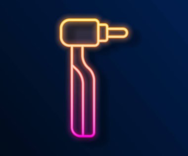 Parlak neon çizgili matkap simgesi siyah arkaplanda izole edildi. Delme ve öğütme aletleri için el işi. Vektör