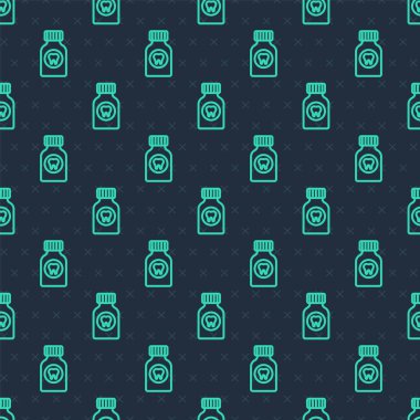 Yeşil çizgi diş ağrısı ağrı kesici tablet ikonu mavi arka planda izole edilmiş pürüzsüz desen. Diş bakımı ilacı. Kapsül hapı ve ilaç. Eczane tasarımı. Vektör