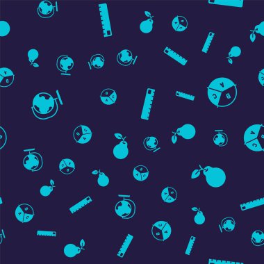 Dünya küresi, pasta grafiği bilgisini, cetvel ve armudu kusursuz desene ayarlayın. Vektör