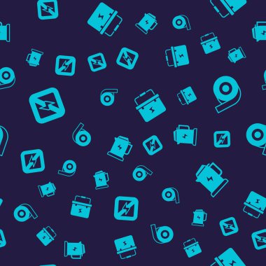 Şimşek yok, yapışkan bant, alet kutusu elektrikçisi ve elektrikli su ısıtıcısını kusursuz desene ayarlayın. Vektör